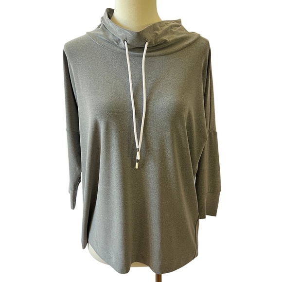 SYMPLI FUNNEL NECK PULLOVER TOP 6 GRAY JERSEY STRETCH LIGHTWEIGHT CASUAL CHIC - Picture 2 of 12